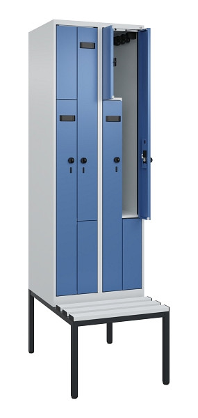 C+P Z-Spind Evolo PLUS, Bank, 4 Fächer, 2120x600x815mm, 7035/5023, Drehriegel, Sitzfläche Kunststoff, Sitzbank, 0490537-204 S10062