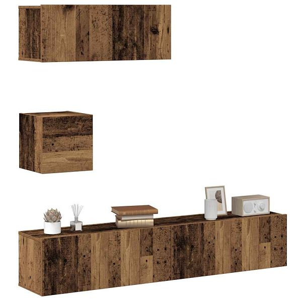vidaXL 4-tlg. TV-Schrank-Set Wandmontage Altholz-Optik Holzwerkstoff, 3329155