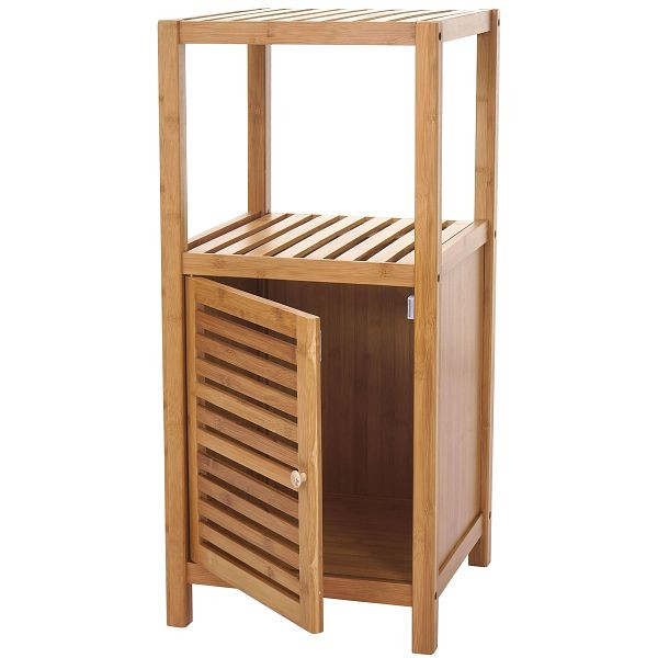 Mendler Badregal HWC-B18, Badezimmer Badschrank Standregal mit Tür, Bambus, 80x36x34cm, 57556