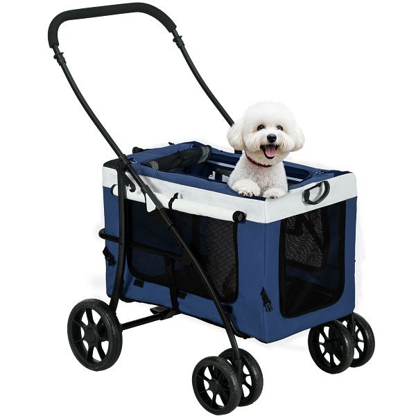 PawHut Hundbuggy Haustierbuggy bis 10kg klappbar abnehmbarer Korb 81 x 58 x 97,5 cm Schwarz + Blau + Weiß, D00-192V00DB