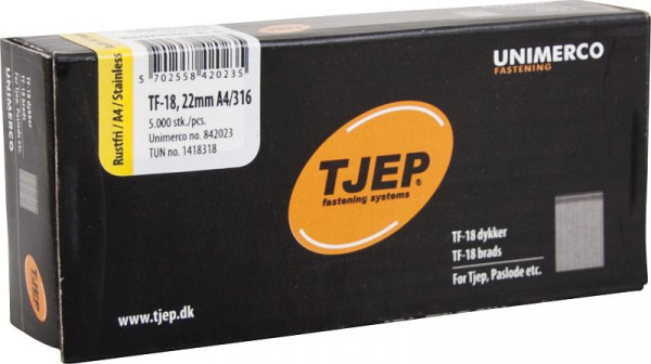 TJEP TF18 22mm Stift, rostfrei A4 Box 5.000 Stück, Brads und Stifte, 842023