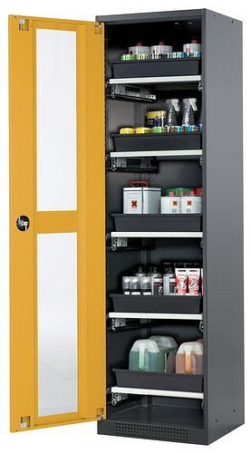 asecos Chemikalienschrank Systema-T CS-55LG, Korpus anthrazit, Flügeltüren gelb, 5 Tablarauszüge, 208990