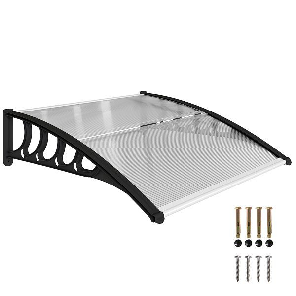Outsunny Vordach für Haustür/Fenster, wetterfest, transparent, Aluminium-Verbindungstangen/Polycarbonat, 103x96,5x27cm, Schwarz, B70-059V01TP