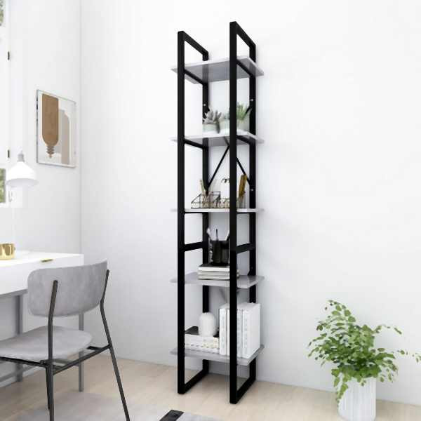 vidaXL Bücherregal 5 Fächer Betongrau 40x30x175 cm Holzwerkstoff, 3081972