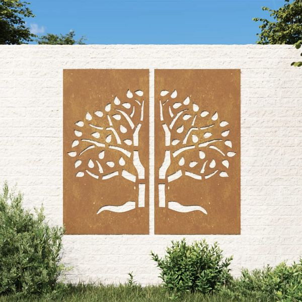 vidaXL 2-teilig Garten-Wanddeko 105x155 cm Cortenstahl Baum-Design, 824510