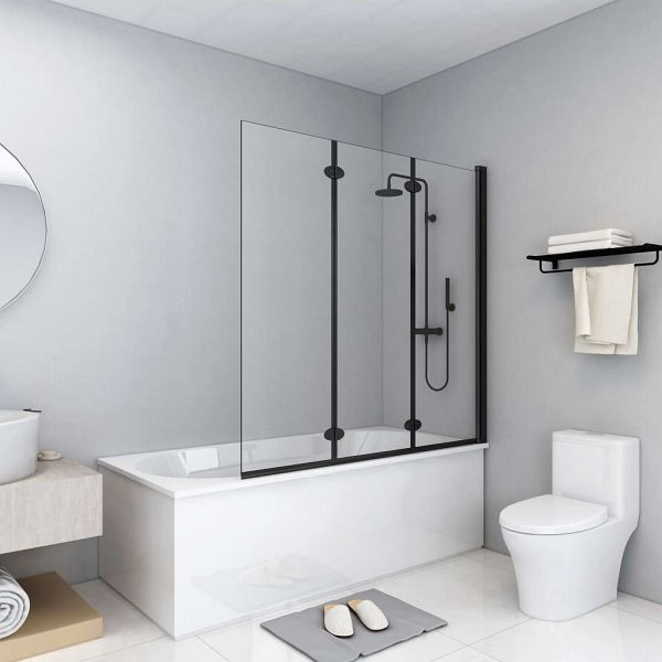 vidaXL Faltbare Duschkabine 3 Paneele ESG 130x138 cm Schwarz, 147191