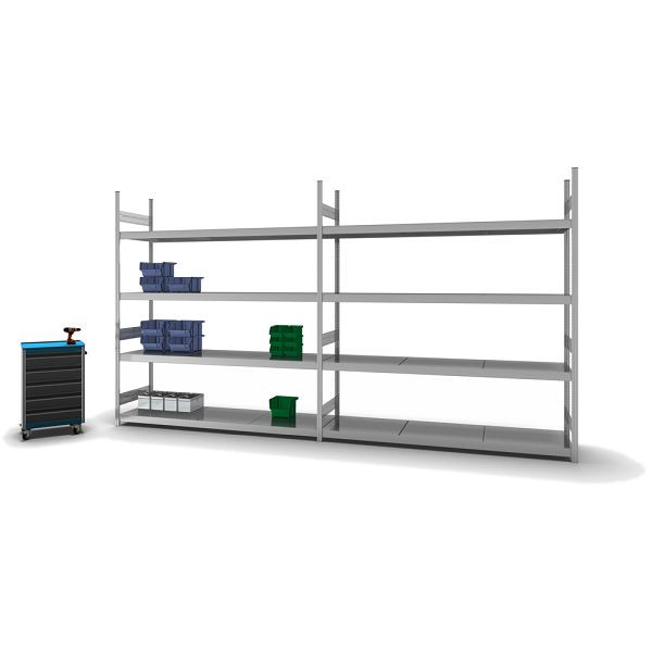 hofe Großfach-Grundregal, 2500x600x2200 mm, 4 Fachebenen, verzinkt, 350 kg Fachlast, 1750 kg Feldlast, zweiseitige Bedienung, GZG25622B