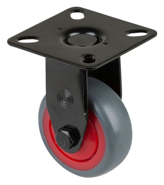 BS Rollen Bockrolle schwarz, thermoplastisches Gummirad grau, Felge rot, Kugellager, Platte, Durchmesser: 50 mm, VE: 8 Stück, A810.A85.050.03