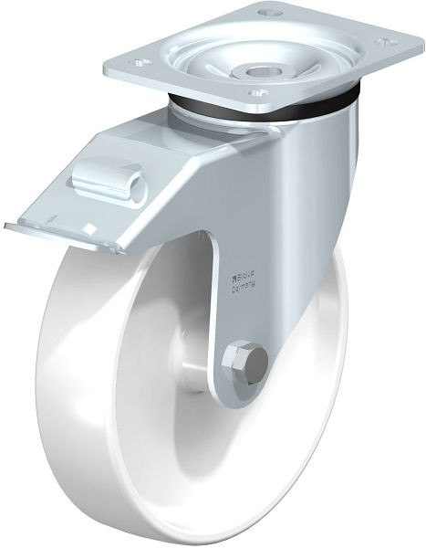 Blickle LK-PO 200G-FI Stahlblech-Lenkrolle, schwere Ausführung, mit Anschraubplatte & Feststeller, Polyamid, Weiß, 573949