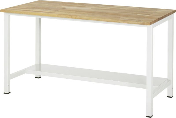 RAU Werktisch Serie 900, B1500 x T800 x H825 mm, Buche-Massiv-Arbeitsplatte, Stärke 25 mm, mit Ablageboden unten, Tiefe 320 mm, 03-900-3-B25-15.12