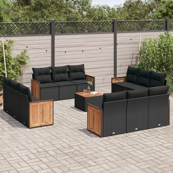 vidaXL 13-teilig Garten-Sofagarnitur mit Kissen Schwarz Poly Rattan, 3227518
