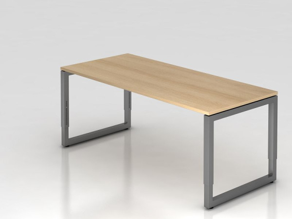 Hammerbacher Schreibtisch O-Fuß eckig 180x80cm Eiche/Graphit, Rechteckform mit schwebender Tischplatte, VRS19/E/G