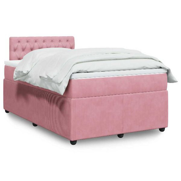 vidaXL Boxspringbett mit Matratze Rosa 120x200 cm Samt, 3287721