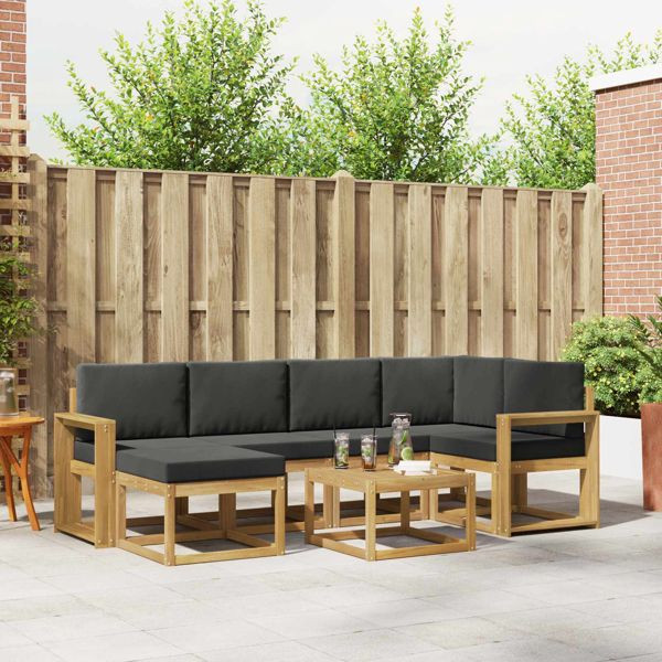 vidaXL Outdoor-Sofagarnitur 7-teilig Weiß und Anthrazit Massivholz Akazie, 3387916