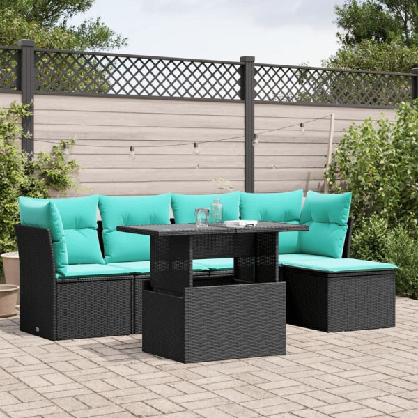 vidaXL 6-teiliges Gartensofa-Set mit Kissen, schwarzes Polyrattan, 3266547