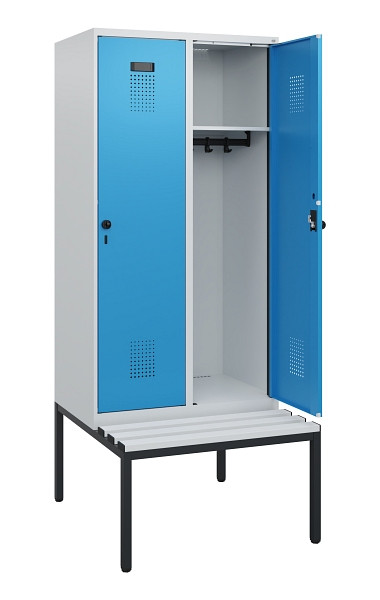 C+P Spind Evolo PLUS, 2 Abteile, 1950x800x815mm, 7035/5012, Drehriegel, Sitzfläche Kunststoff, Sitzbank, 0490505-22 S10061