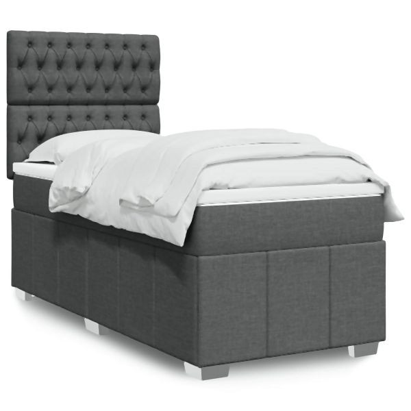 vidaXL Boxspringbett mit Matratze Dunkelgrau 80x200 cm Stoff, 3293803