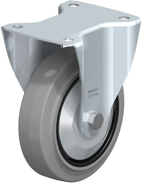 Blickle B-POEV 160XKA-SG-FA Stahlblech-Bockrolle, mittelschwere Ausführung, mit Anschraubplatte, Elastik-Vollgummi, Grau, 850408