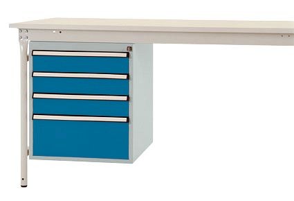 Manuflex Gehäuse-Unterbau stationär, Nutzhöhe 500 mm mit 4 Schubfächer, für Tischtiefe 800 mm, lichtgrau/brillantblau, ZB4802.0002