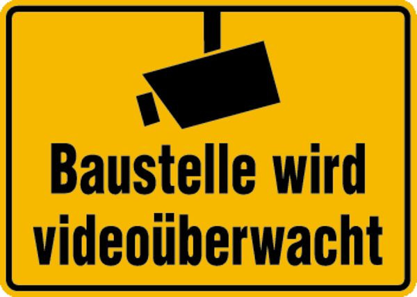 Schilder Klar Hinweisschild Baustelle wird videoüberwacht, 350x250x0.45 mm Aluminium geprägt, 594/52