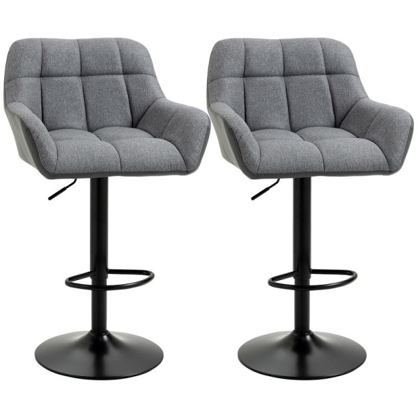 HOMCOM Barhocker 2er-Set Retro-Design höhenverstellbar Kunstleder Leinenoptik Grau + Schwarz, 835-760V01LG