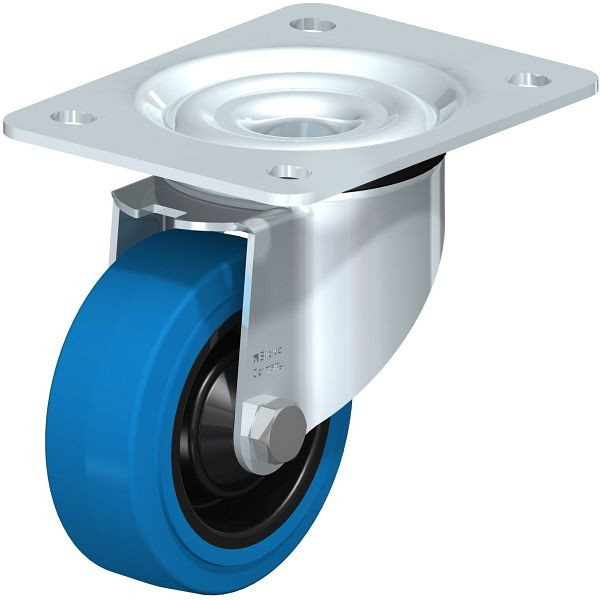Blickle LK-POEV 100KD-3-SB Stahlblech-Lenkrolle, schwere Ausführung, mit Anschraubplatte, Elastik-Vollgummi, Blau, 851044