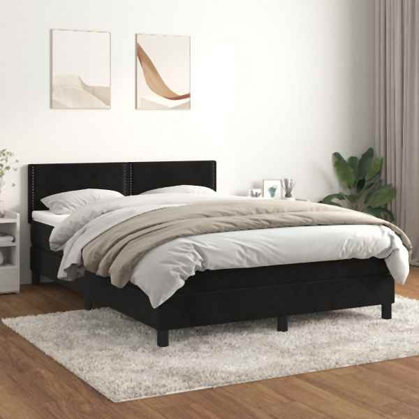 vidaXL Boxspringbett mit Matratze Schwarz 140x190 cm Samt, 3141241