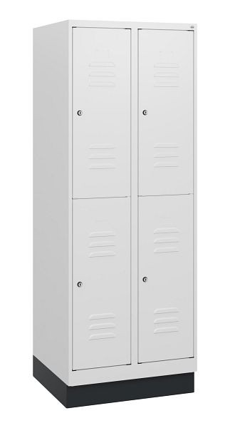 C+P Doppelstöckiger Spind Classic PLUS, Sockel, 2 Abteile, 1630x600x500mm, 9016/9016, Zylinderschlösser, 0803205-20 S10044