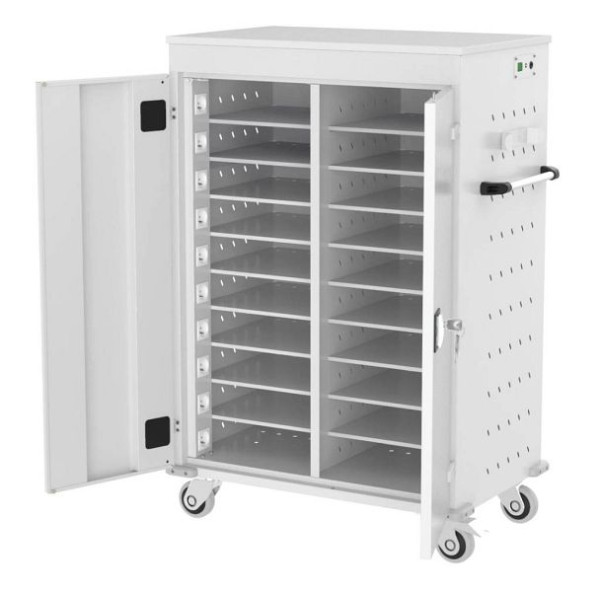 Eurobox Laptopwagen, Akkuladewagen mit Steckdosen, 2 Säulen, 20 Fächer, 1300-092210