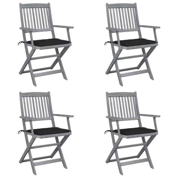 vidaXL Klappbare Gartenstühle 4 Stück mit Sitzkissen Massivholz Akazie, 3064516