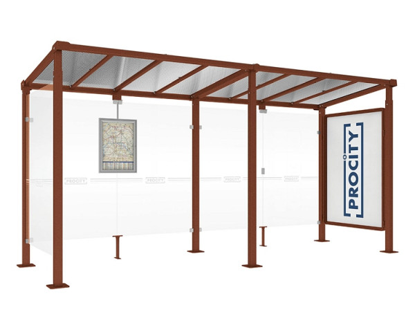Procity Wartehalle Milano - 1 Schaukasten 2000 + 1 Seitenverkleidung, Farbe Rost Korken Effekt, Maße: Breite 5000 x Höhe 2545 x Tiefe 1824 mm, 529247.S025