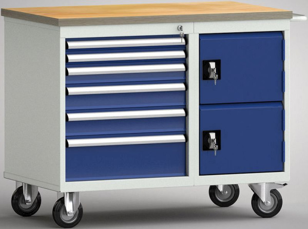 KLW Profi-Werkbank - 1000 x 620 x 840 mm L x T x H ohne Rückbrett, links: 50EA/50EA/75EA/100EA/100EA/175EA; rechts: Türe 275 mm, WP826N-1000M30SE1902