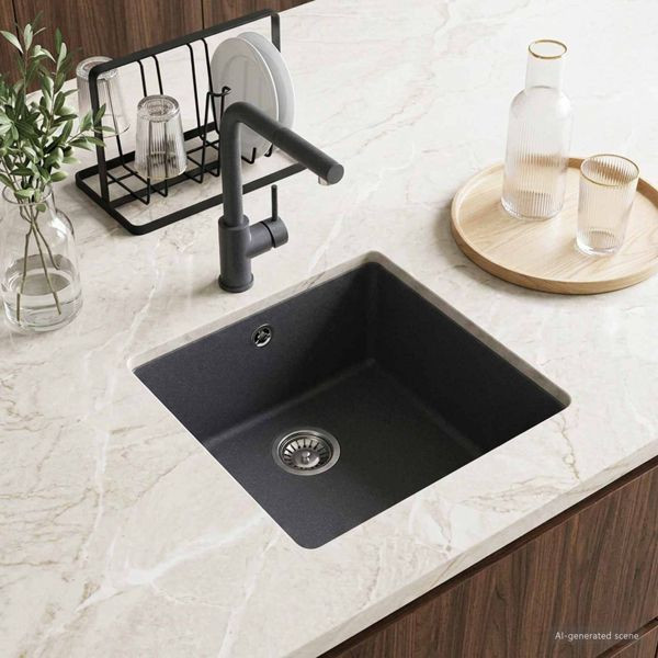 vidaXL Küchenspüle (Einzelbecken) Granit 43 x 46 x 20 cm Graphit, 42053764