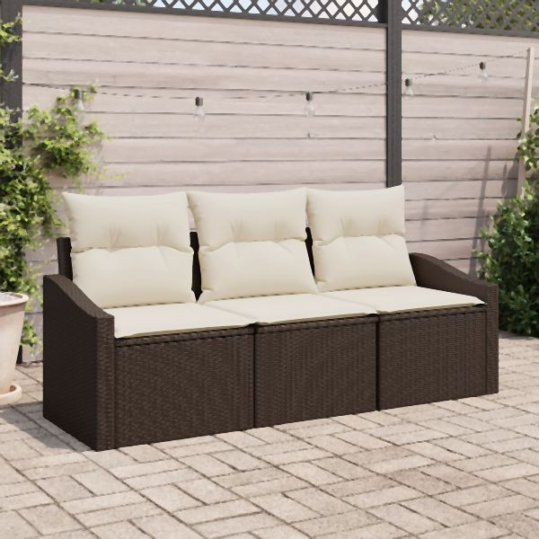 vidaXL 3-teiliges Garten Sofa Set mit Kissen Dunkelbraunes Poly Rattan, 3346578