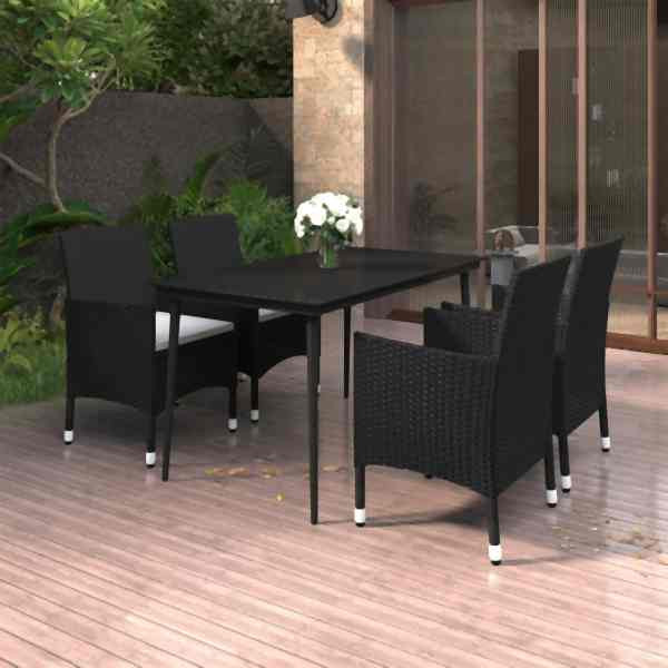 vidaXL 5-tlg. Garten-Essgruppe mit Auflagen Poly Rattan und Glas, 3099729