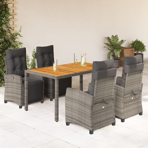 vidaXL 5-teilig Garten-Essgruppe mit Kissen Grau Poly Rattan, 3212914