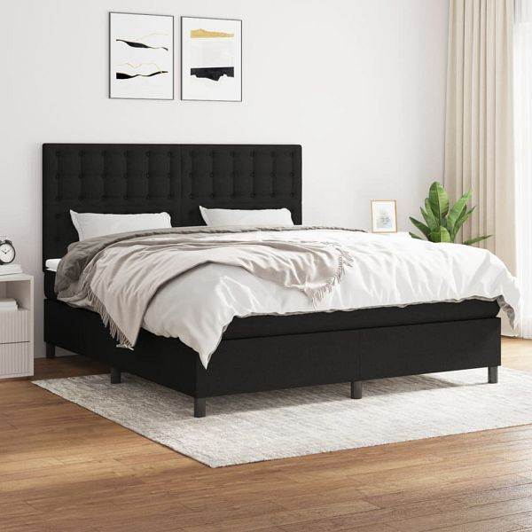 vidaXL Boxspringbett mit Matratze Schwarz 180x200 cm Stoff, 3142115