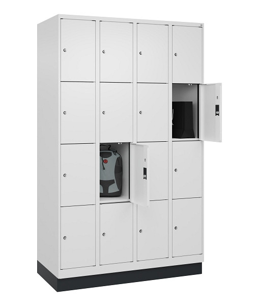 C+P Schließfachschrank Evolo PLUS, mit Sockel, 16 Fächer, 1950x1200x500mm, 9016/9016 Verkehrsweiß, 049020-404 S10020