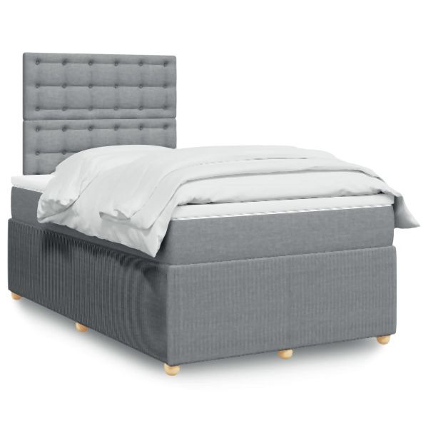 vidaXL Boxspringbett mit Matratze Hellgrau 120x200 cm Stoff, 3294337