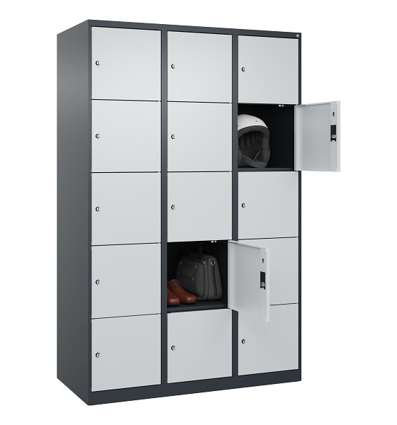 C+P Schließfachschrank Evolo PLUS, 15 Fächer, 1850x1200x500mm, 7016/7035, 049000-325 S10017