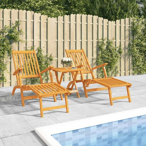 vidaXL Gartenliegen mit Fußteil 2 Stück Massivholz Akazie, 3120438