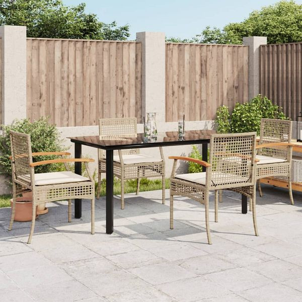 vidaXL 5-tlg. Garten-Essgruppe mit Kissen Beige Poly Rattan, 3213634