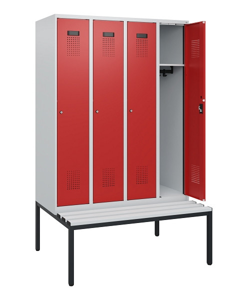 C+P Spind Evolo PLUS, 4 Abteile, 1950x1200x815mm, 7035/3000, Zylinderschloss, Material Sitzfläche Kunststoff, Sitzbank, 0490505-40 S10084