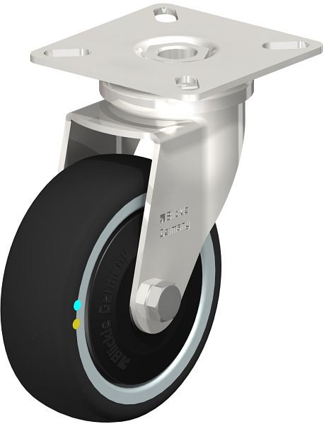 Blickle LPXA-PATH 75KD-ELS-FK Edelstahl-Apparate-Lenkrolle mit Anschraubplatte, Thermoplastisches Polyurethan, Grau, 853514