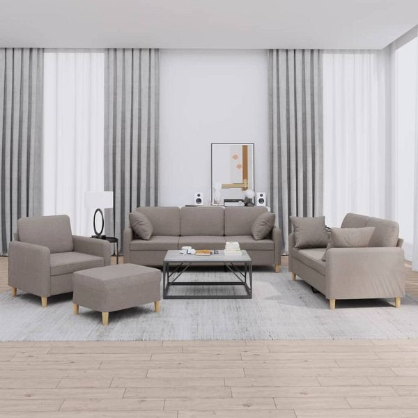 vidaXL 4-teilig Sofagarnitur mit Kissen Taupe Stoff, 3202085