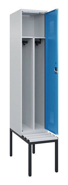C+P Spind Evolo PLUS, 1 Abteile, 2120x400x815mm, 7035/5012, Haken 4, Zylinderschloss, Sitzfläche Kunststoff, Sitzbank, Trennwand, 0490507-12F S10088