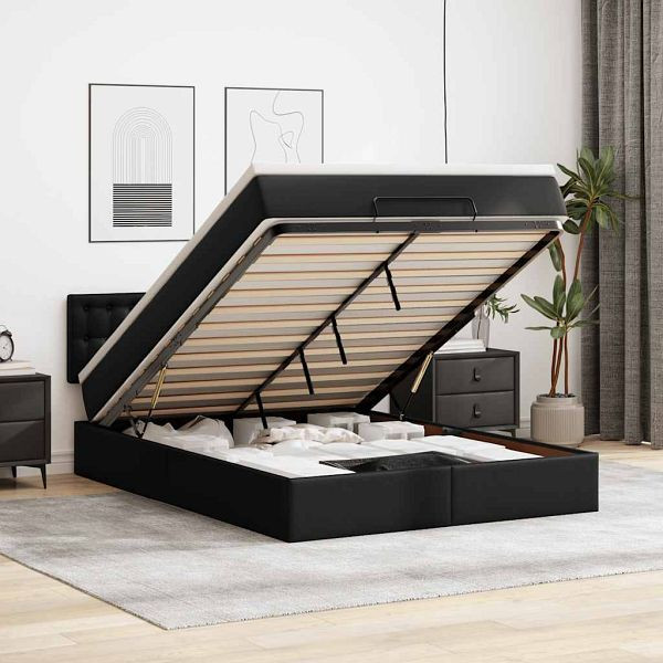 vidaXL Ottoman-Bett mit Matratze Schwarz 140x190 cm Kunstleder, 3311303