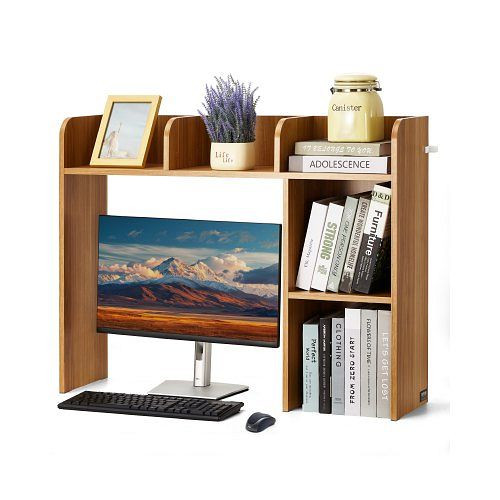 VEVOR 2-stufiges Schreibtisch Bücherregal aus Spanplatten, 94,5x24,1x73,4 cm, rutschfest, Holzfarbe, für Büro/Wohnheim, ZMSJDNZSJMB2ZE0KQV0