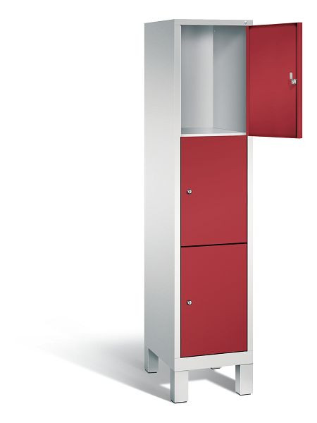 C+P Schließfachschrank Evolo, H1850xB420xT500mm, Farbe: Lichtgrau / Rubinrot, 3 Fächer, 48010-123 S10055