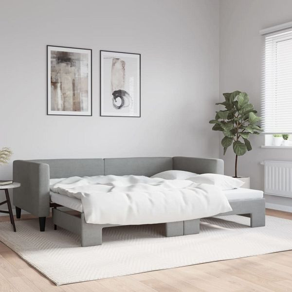 vidaXL Tagesbett Ausziehbar Hellgrau 90x190 cm Stoff, 3196588